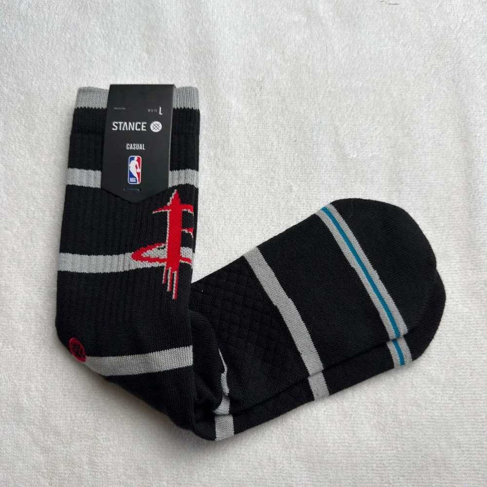 Stance NBA Prep Houston Rockets Crew Socks Mens Large 9-13 Black Gray Stripe New
